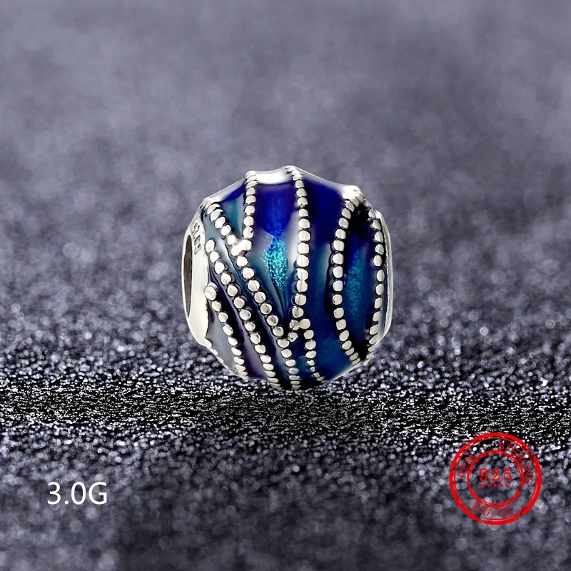 

925 Sterling Silver Blue Charm Beads Micro-inlaid Zircon Large Hole Beads Suitable for Pandora Jewelry Bracelet DIY Production