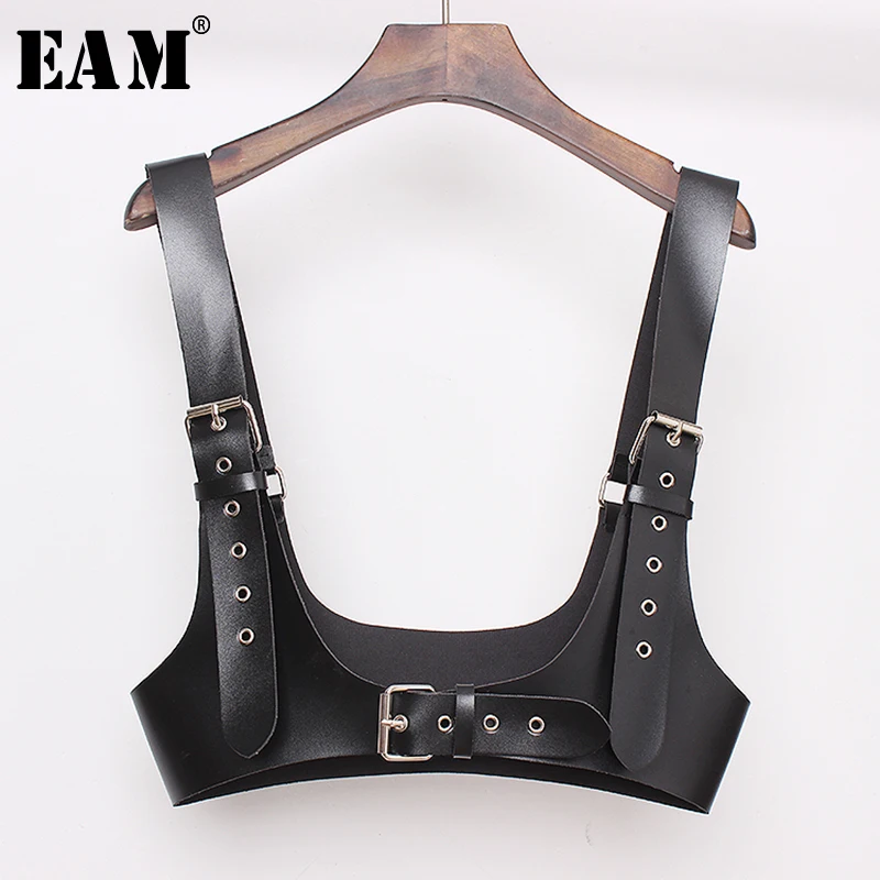 

[EAM] 2019 New Spring Summer Pu Leather Black Buckle Personality Women Wide Strap Belt Fashion Tide All-match JX461