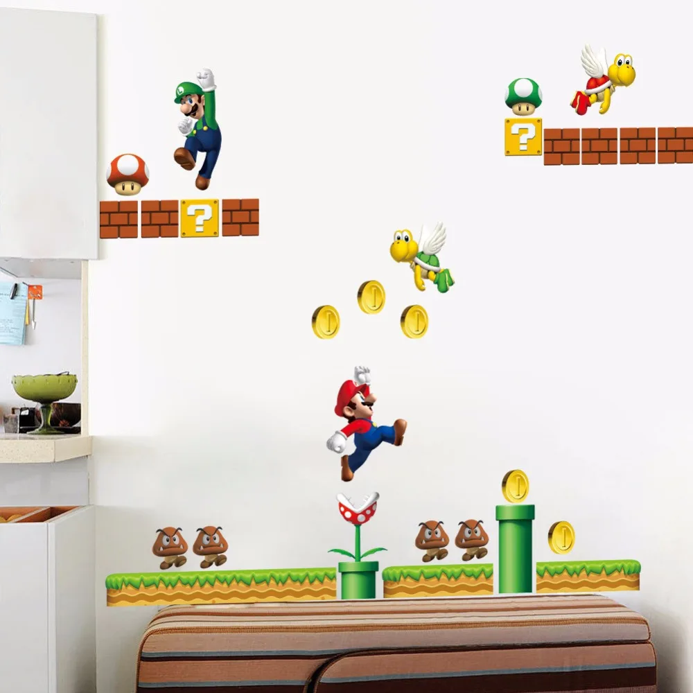 Дизайн Гигантские большие Super Mario Bros виниловые наклейки на стену s для детской комнаты съемное настенное Окно Наклейка домашний декор наклейка