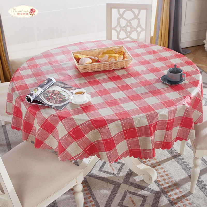  Proud Rose Waterproof Round Table Cloth PVC Table Cover Oil-proof European Household Round Plastic 