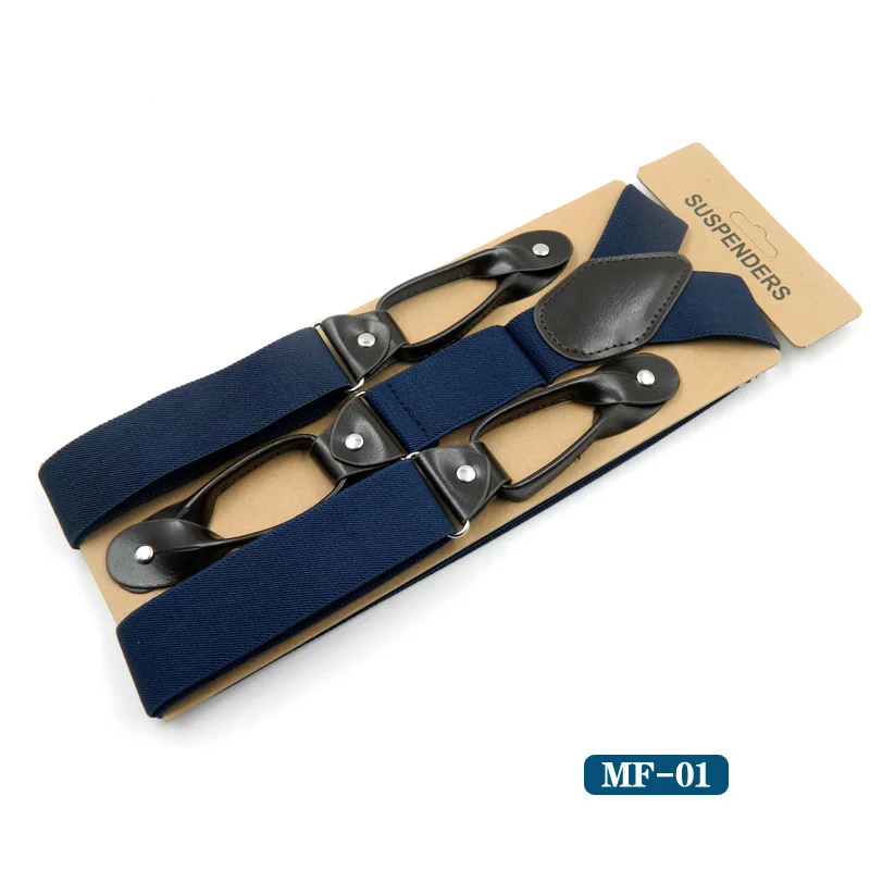 Men's Leather Suspenders, Trousers Braces Y Back Adjustable Suspenders with Button Holes