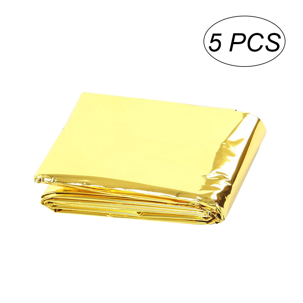 5 шт., одеяло для сна, для походов, альпинизма, экстренного спасания, выживания, светоотражающее одеяло 160x210 см(Золотой