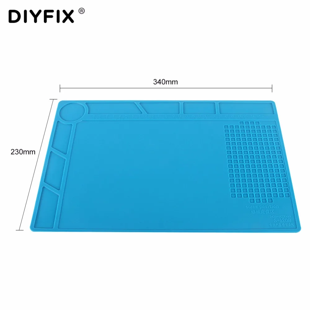 DIYFIX Phone Repair Tools 34x23cm Heat Insulation Silicone Pad Desk Mat BGA Soldering Station with Screw Position