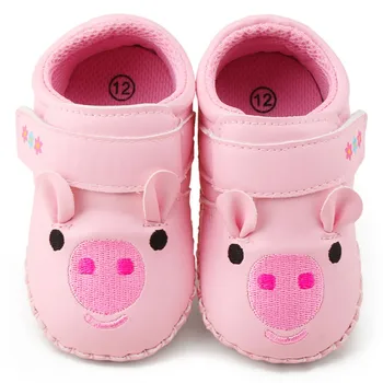 

A4 Newborn Baby Girls Shoes PU Toddler Cartoon Pig Embroidery Soft Shoes Spring Infant Anti-slip First Walker Crib Shoes