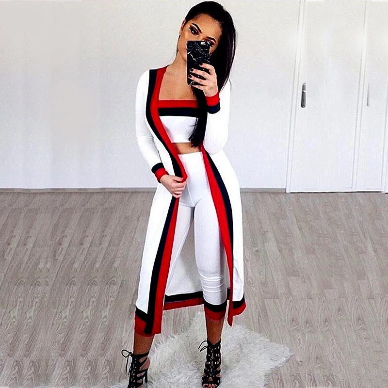 

2018 New Arrive Three 3 Pieces Women Sext Coat&top&pants White Bandage Suit Patchwork Strapless Fashion Elegant Evening Festa