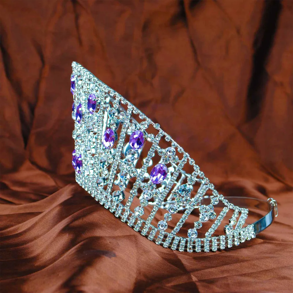 Headband do Casamento de Noiva Novas Mulheres Noivas Coroa Diadema Tiara Artesanal Roxo Crystal Clear Strass Prom Party Alta Qualidade 4 Joias para o cabelo