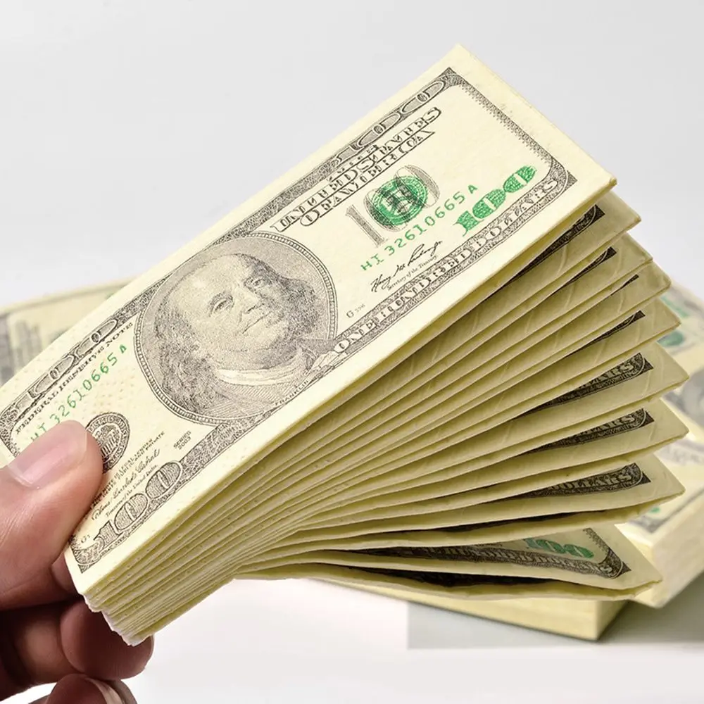 

100pcs Creative Dollars Napkins Environmentally-friendly Pure Wood Pulp Paper Towel Three-layer Napkin Money Pattern Printing