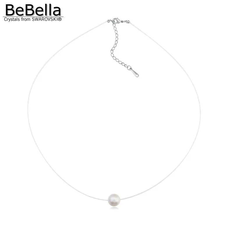 

BeBella no allergic invisible collection choker necklace with round ball white pearl charm Crystals from Swarovski thin chain