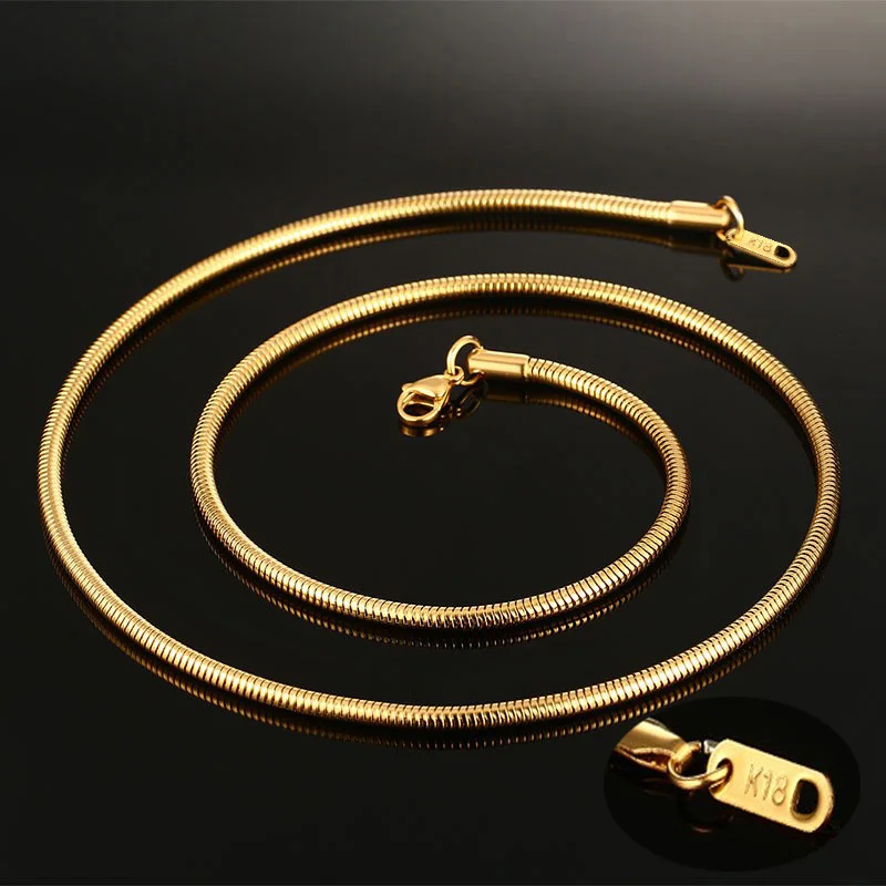 3mm Men' s Women's Round Snake Chain Necklace in Gold Silver Stainless