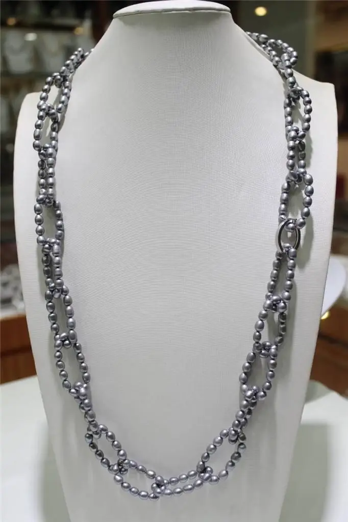 

ddh003338 Long Gray freshwater pearls necklace rice 5x6mm 35INCH Alloy "handmade