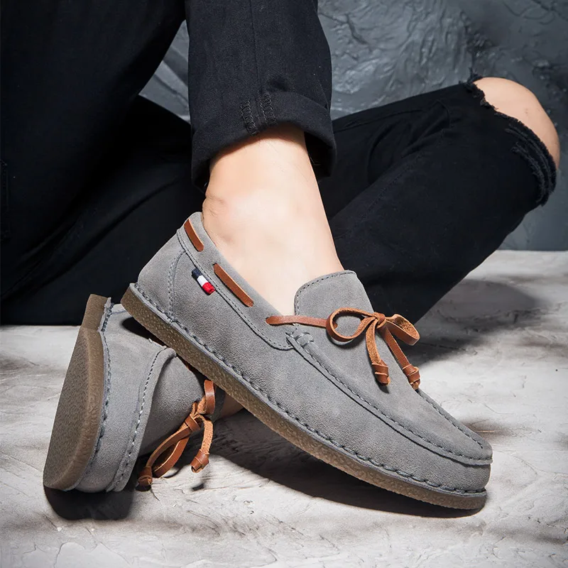 AGSan Genuine Leather Men Casual Shoes Tassel Boat Shoes Classic Loafers Slip On Moccasins Gray Driving Shoes England Flats