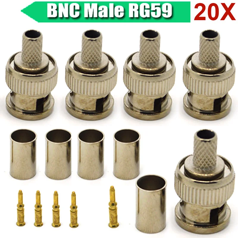 

20PCS BNC Male Crimp Plug for RG59 Coaxial Cable Crimp Connector Plugs AC23 Dropshipping