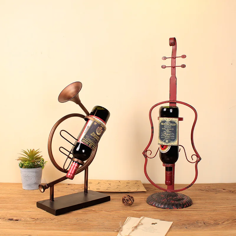 Home Decor Handmade Plating Violin Wine Rack Shelves Classic Retro