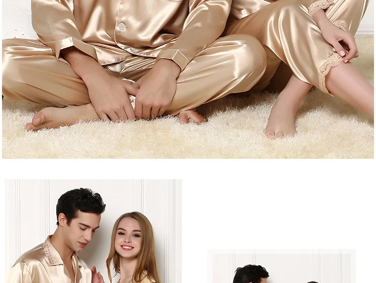 Роскошные парные пижамы для мужчин и женщин, сексуальные атласные шелковые пижамные штаны, комплекты, летняя пижама с длинным рукавом, домашний костюм, пижамы для влюбленных