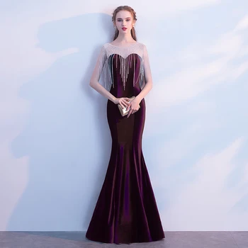 

Winter Velvet Elegant Women Banquet Dress Noble Slim Mermaid Evening Gowns Vestidos Thick Warm Stage Show Dresses Size S-XXL