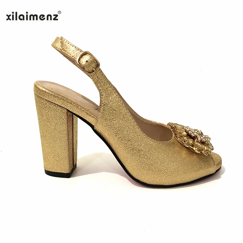 

Crystal Buckle Strap High Quality Pumps Gold Soft Leather Women Shoes Italian Pumps With Shinning Crystal For Wedding