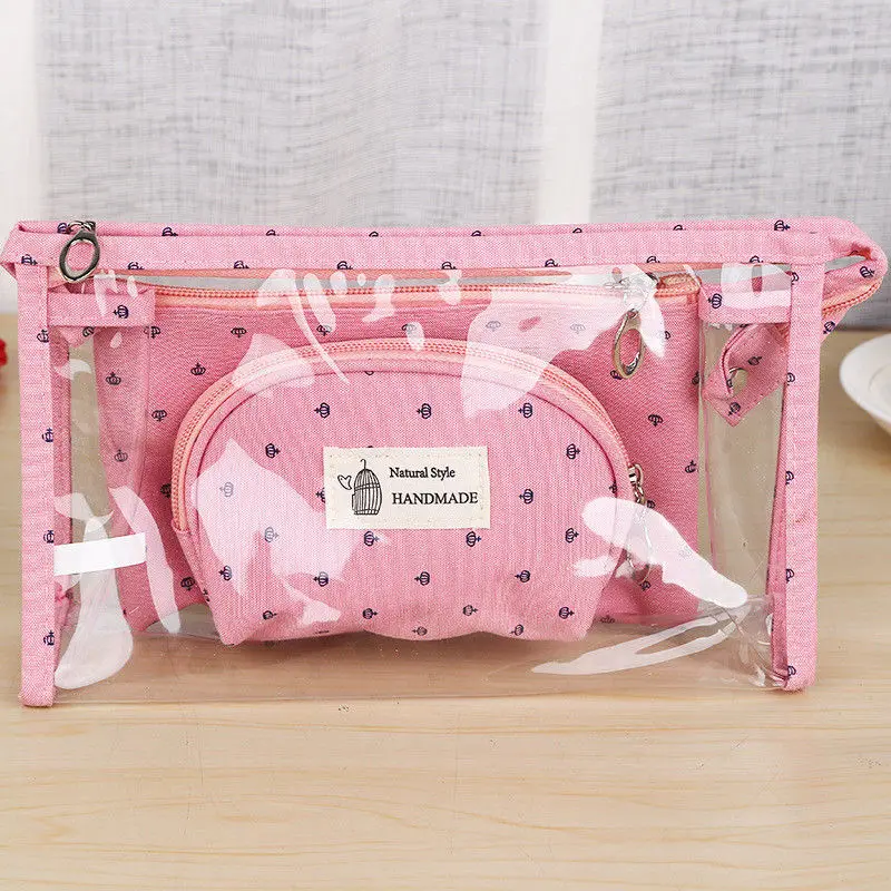 3 шт./компл. косметички Водонепроницаемый дл Портативный сумочки для косметики, Для женщин ПВХ сумка путешествия органайзер для туалетных принадлежностей Blosa прозрачная сумка для макияжа - Цвет: Pink