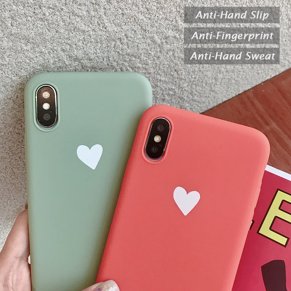 KIPX1073_6_JONSNOW Matte Phone Case For iPhone XR XS Max 6 6S 7 8 Plus 6Plus Candy Color Simple Heart Design Soft TPU Cases Back Cover