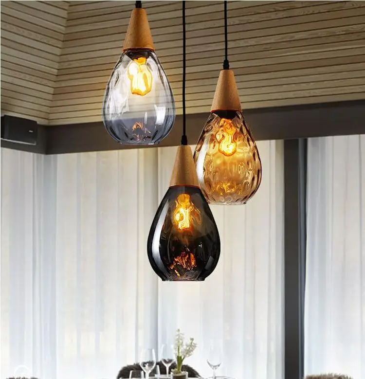 Artpad скандинавский деревянный и стеклянный подвесной светильник для гостиной в форме капли воды E27 Edison светодиодный светильник для столовой подвесные светильники