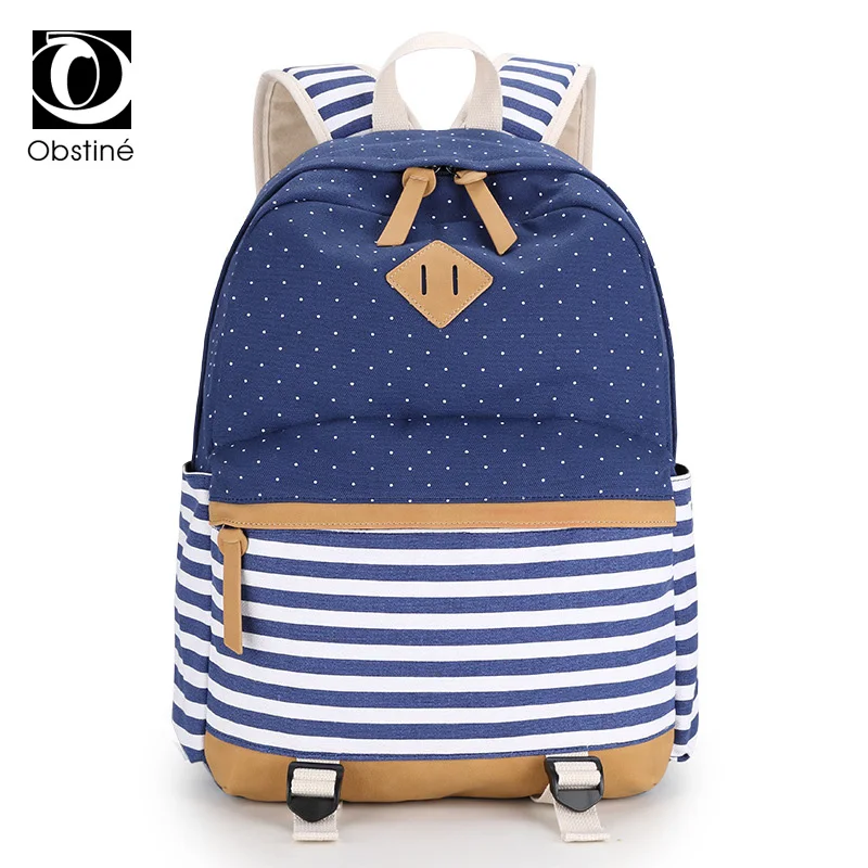 Полосатый Печать на холсте рюкзак для Wemen большой Bookbags девочек подростков 15 6