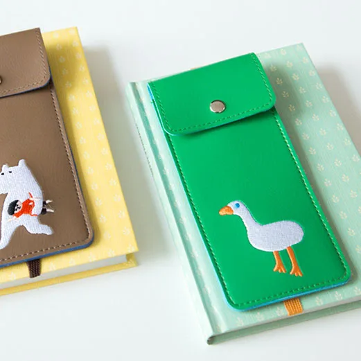 

Jamie Notes Embroidery Portable Leather Pencil Case Elastic Bandage Pencil Bag For School Notebook Korean Stationery Supplies