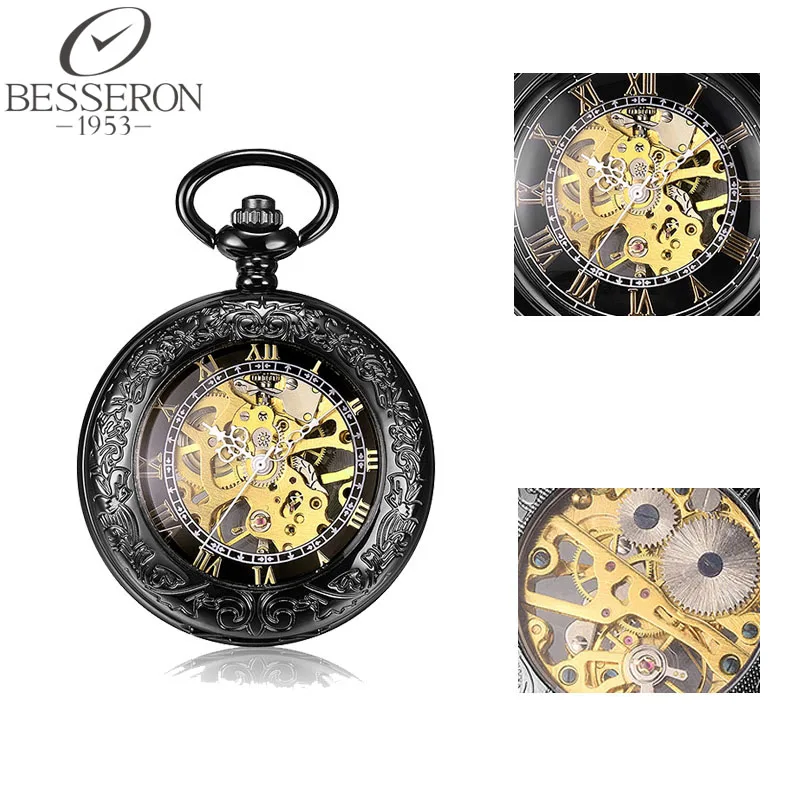 Mens Antique Pocket Watch Roman numerals Vintage Mechanical Skeleton