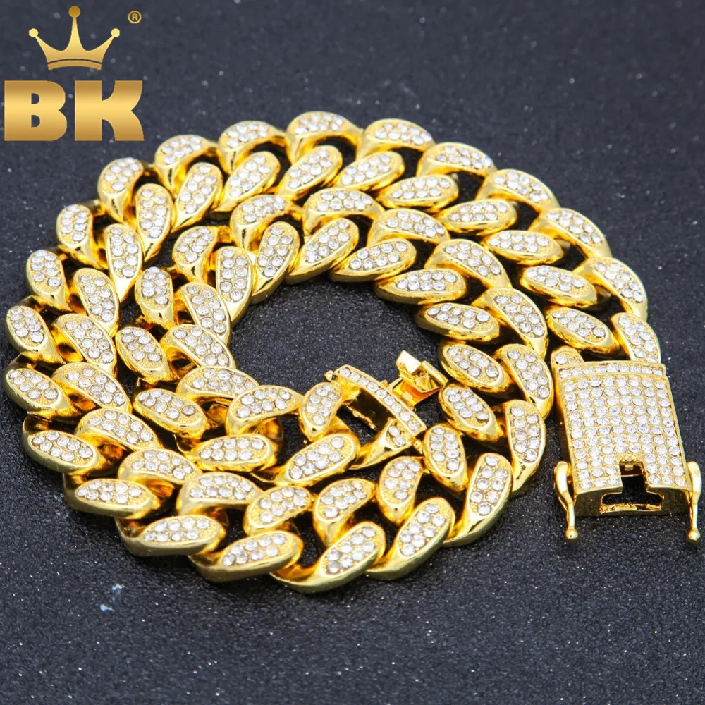 Goedkoop Legering Met AAA Iced Out Steentjes Ketting 20mm Zware Miami Cubaanse Link Chain Hiphop Goud Kleur Mode sieraden Voor mannen