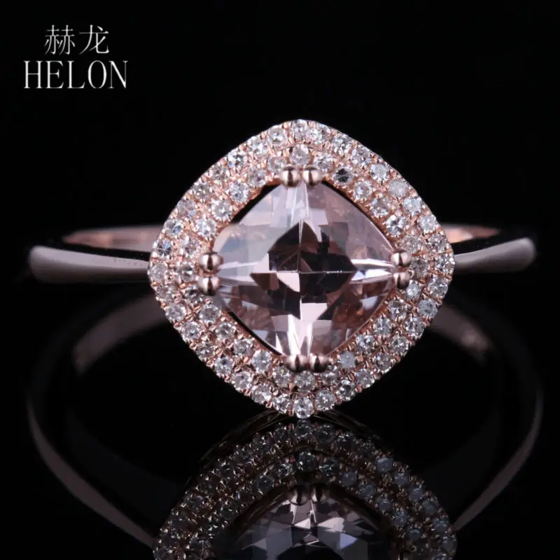 

HELON SOLID 10K ROSE GOLD 6X6MM CUSHION 0.941CT MORGANITE ENGAGEMENT WEDDING NATUAL DIAMONDS GEMSTONE FINE RING WOMEN'S JEWELRY