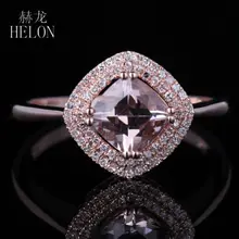 HELON SOLID 10K ROSE GOLD 6X6MM CUSHION 0.941CT MORGANITE ENGAGEMENT WEDDING NATUAL DIAMONDS GEMSTONE FINE RING WOMEN’S JEWELRY