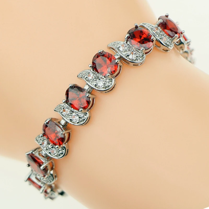 Свадебные красные гранаты, белый циркон, длина 18 см, 21 см, звенья цепи, браслеты, 925 пробы, серебряные ювелирные изделия для женщин