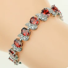 Свадебные красные гранаты, белый циркон, длина 18 см, 21 см, звенья цепи, браслеты, 925 пробы, серебряные ювелирные изделия для женщин