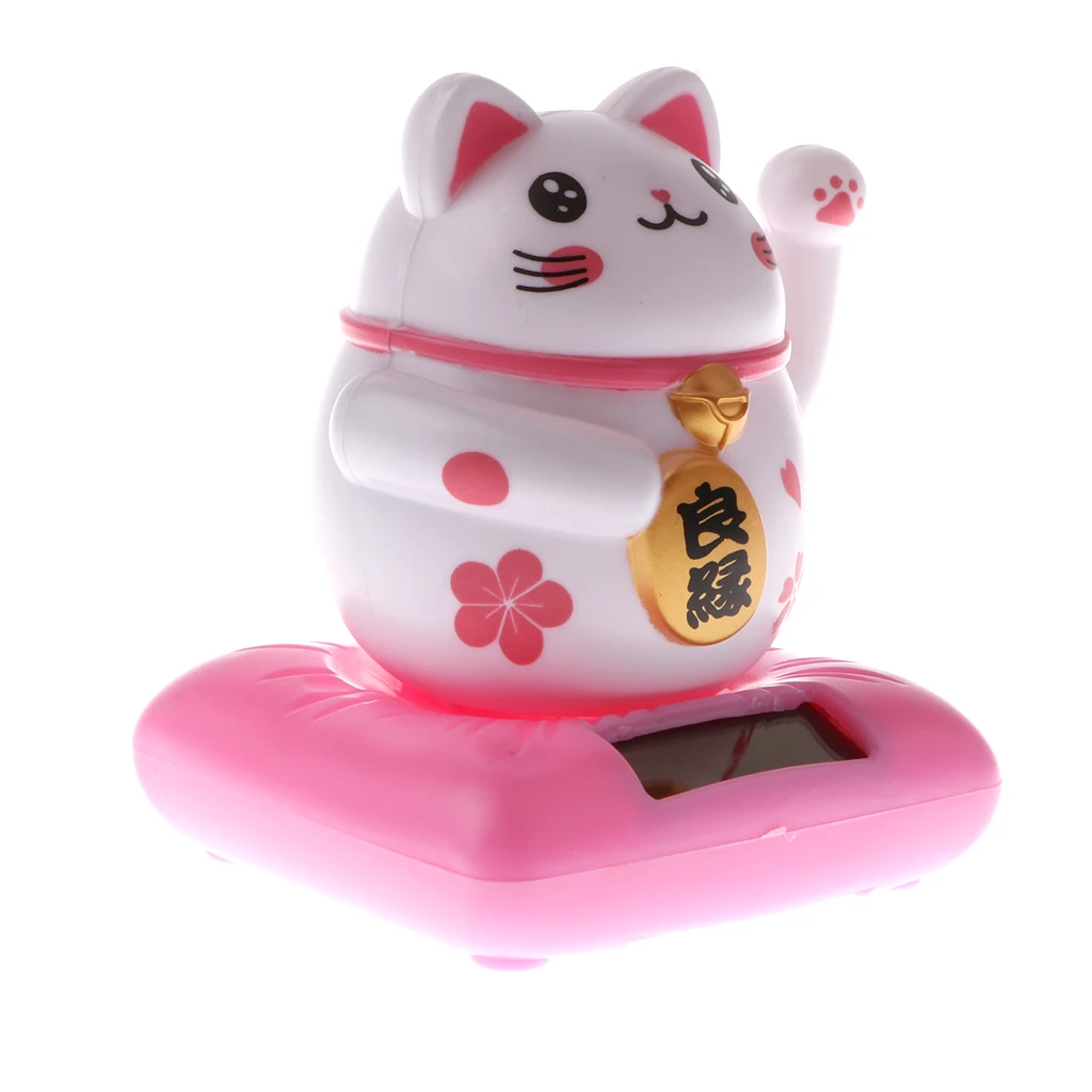 Kids Solar Powered Waving Hands Fortune Cat Kitten Animal Swinging Toy Car Home Ornament Decor Kids Xmas Gifts Gag Prank Toys