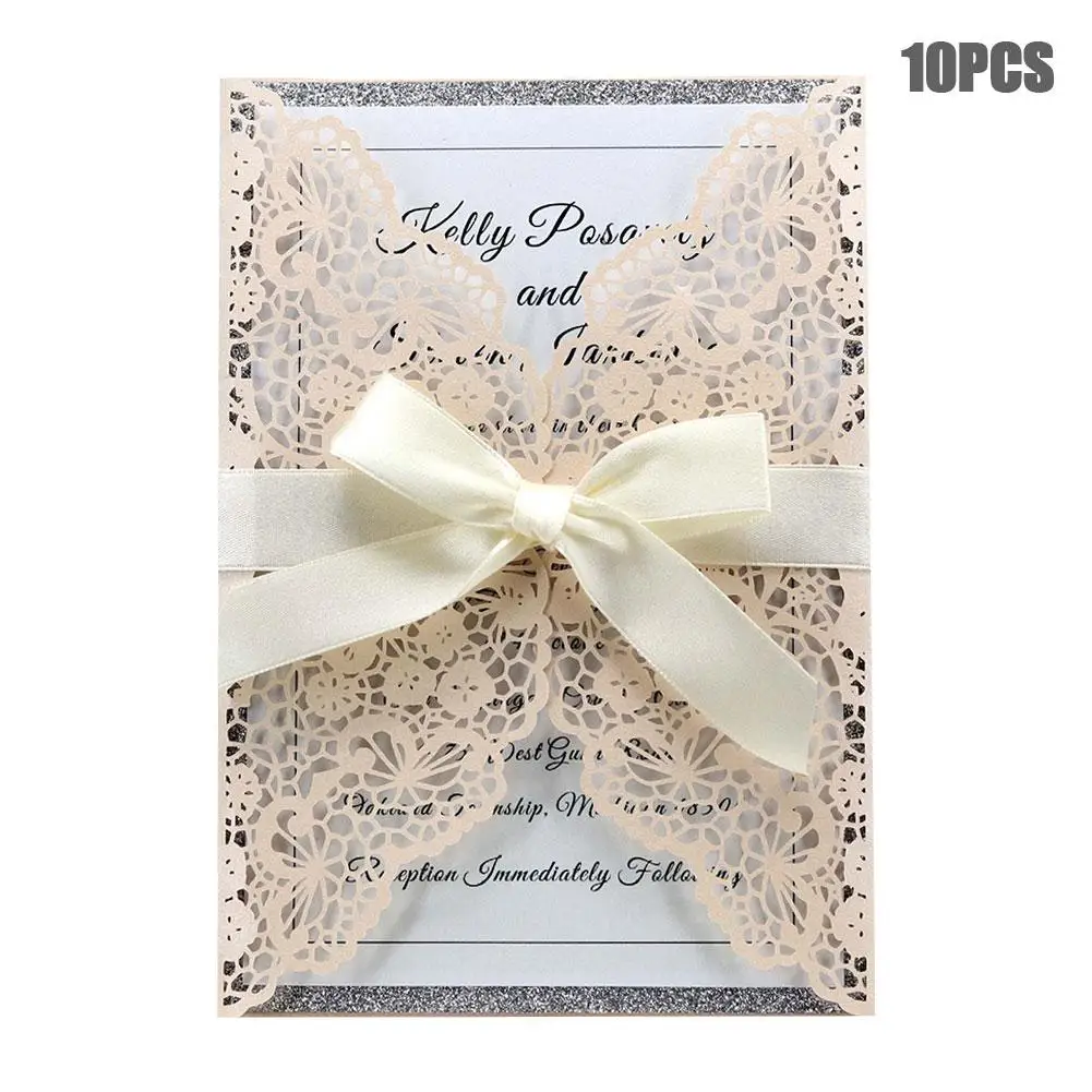  10pcs Holiday Wedding Invitation Laser Hollow Invitation European Bow Invitation Card For Wedding B - 33027550156