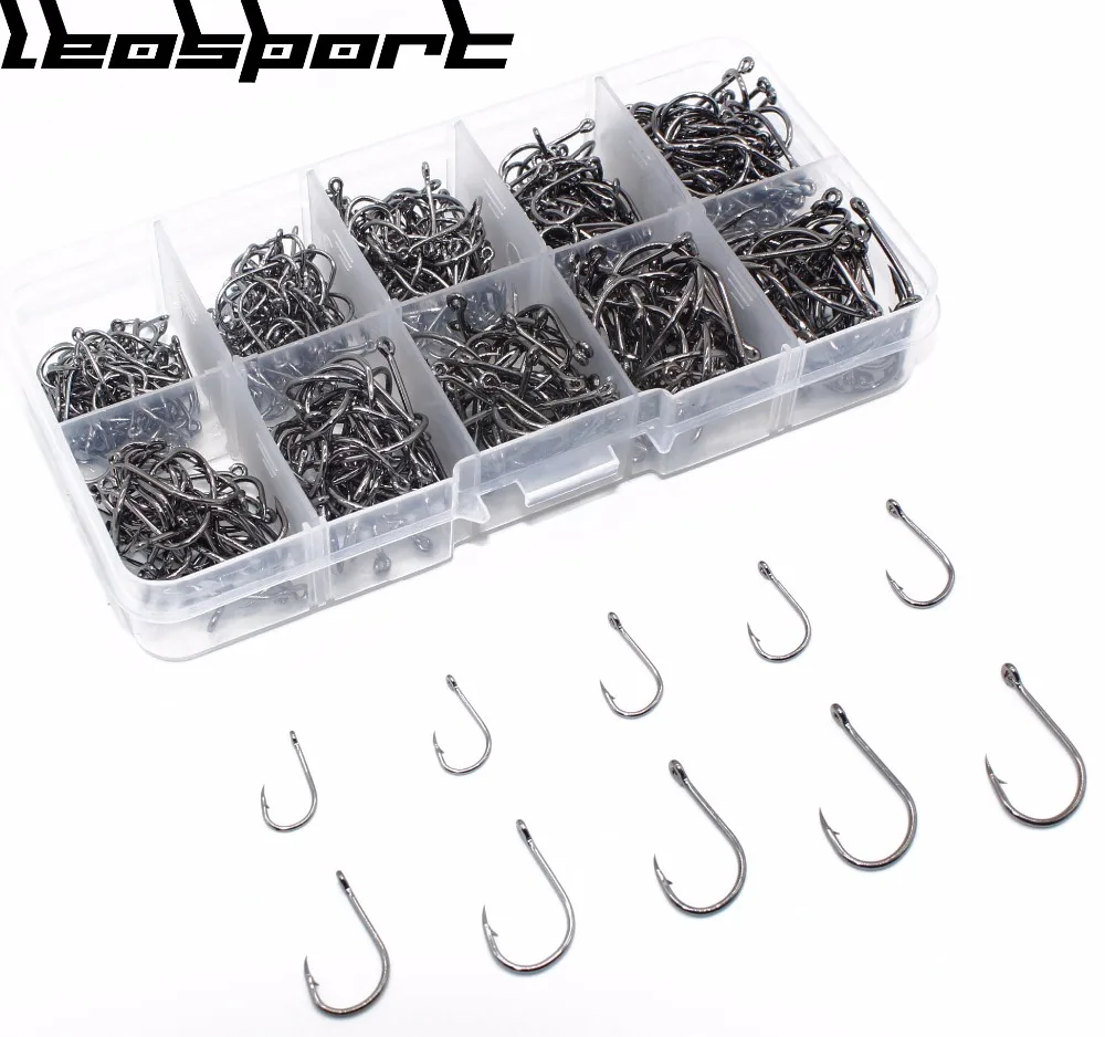

LEOSPORT 500pcs/box High Carbon Steel Fishing Hook Size #3-#12 Fishhooks Pack Carp Fishing Tackle