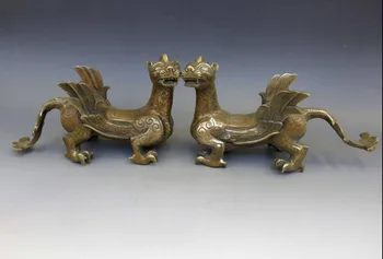

rui2688 8" A Pair of Elaborate Chinese Brass Animal Fengshui Foo Dog Lion Statue sculpture