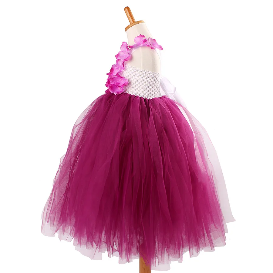 Girls Plum Flowers Wedding Tutu Dress with headband Children Summer Handmade Tulle Costume (2)