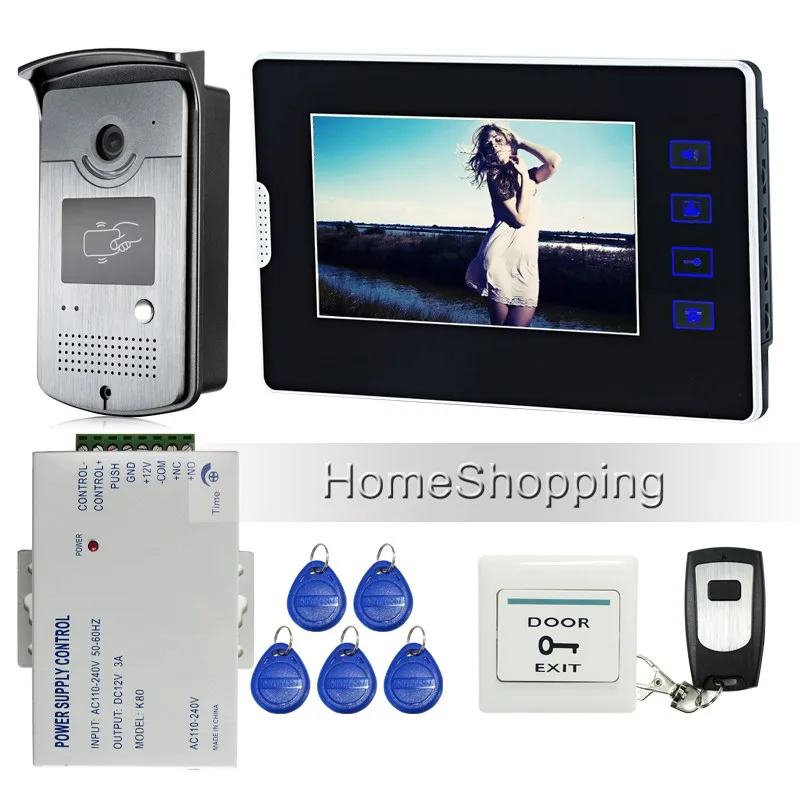 Проводной " сенсорный экран видеодомофон Интерком RFID набор для подключения 1 монитор+ 1 Дверная камера+ 12 В блок питания