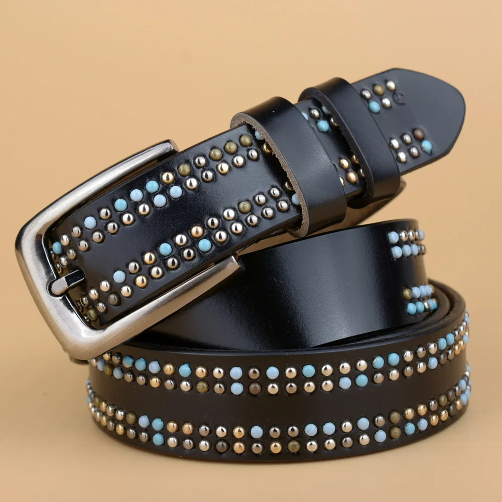 Small Rivet Belt Women Round Rivets Spike Sequins Pin Buckle Belt Punk