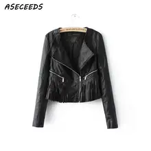 Мотоциклетная Черная мягкая куртка из искусственной кожи, Женская Весенняя байкерская куртка с бахромой на молнии в стиле панк, Женская Базовая верхняя одежда на осень