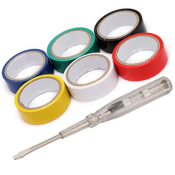 

1psc Circuit Tester Voltage Pen Electrical Test Screwd+6pcs 0.13*1.7CM*3 Waterproof Tape yellow Rubber Insulated Adhesive Tape