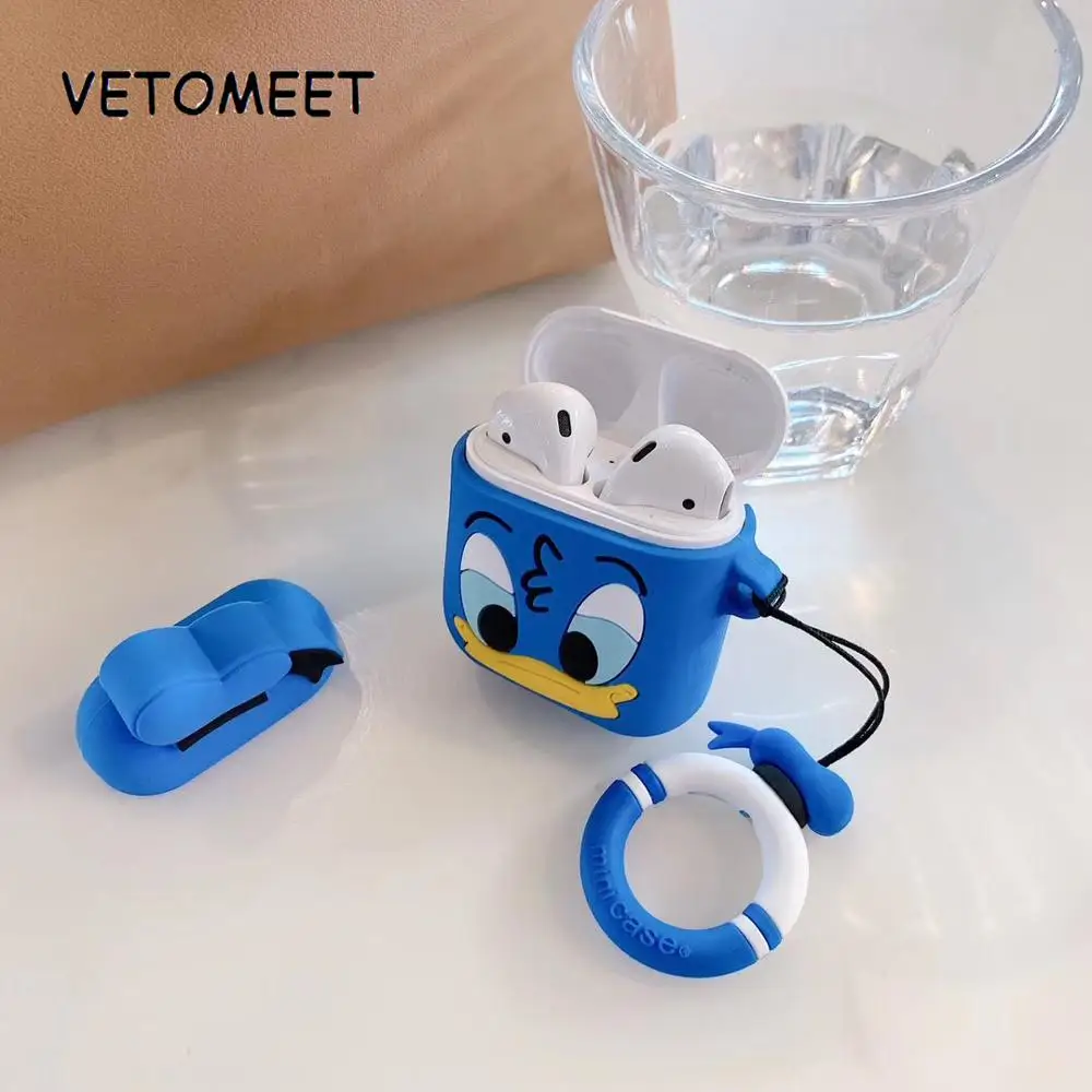 

VETOMEET Cute Donald Duck Pattern Bluetooth Wireless Earphone Case For AirPods TPU Silicone Protective Cover Skin Charging Box