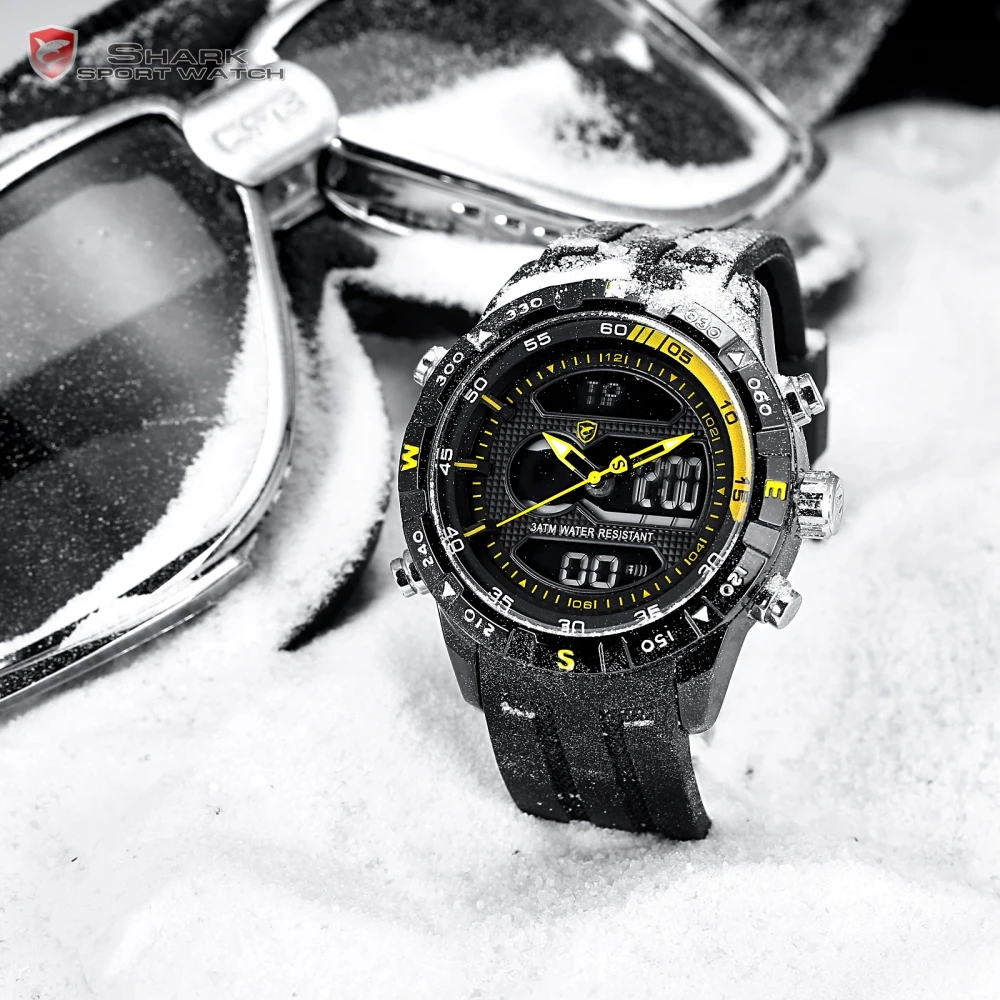 Cool Design SHARK Men Stopwatch Calendar Auto Date Alarm LCD Clock Dual Time Rubber Band Outdoor Watches erkek kol saati / SH599 Cool Design SHARK Men Stopwatch Calendar Auto Date Alarm LCD Clock Dual Time Rubber Band Outdoor Watches erkek kol saati / SH599