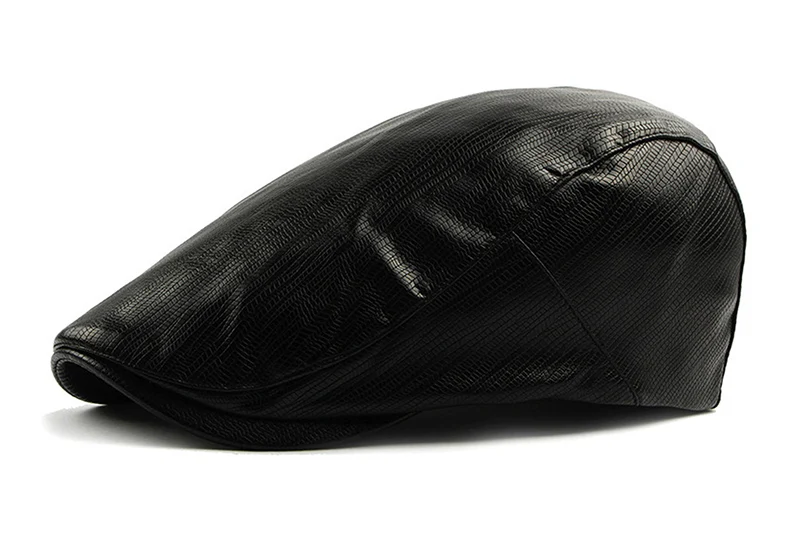 men's black beret hat CLIMATE Men Beret Cap PU Leather Hat Gentleman Solid PU Hat Blank Black Caps Hat Casual Snake Man Flat Cap Caps Berets for Men mens black leather beret