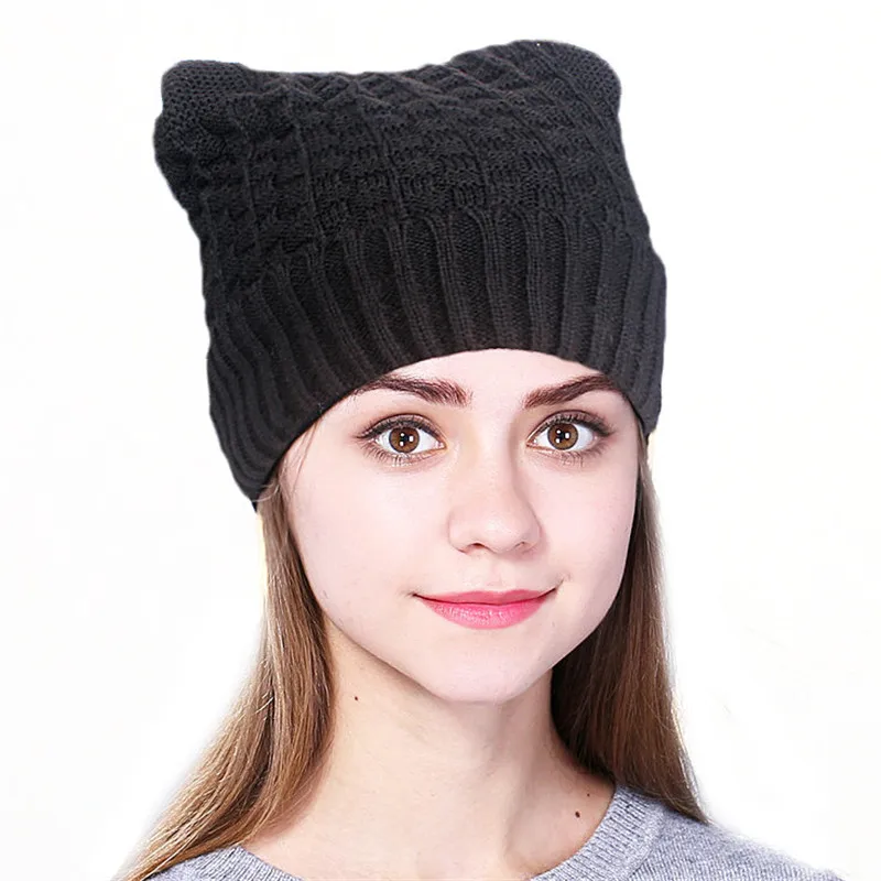 Xthree new cute polyester knitted hat cheap beanie cap with Lining warm winter hats for women outdoor pop ski caps - Цвет: Черный