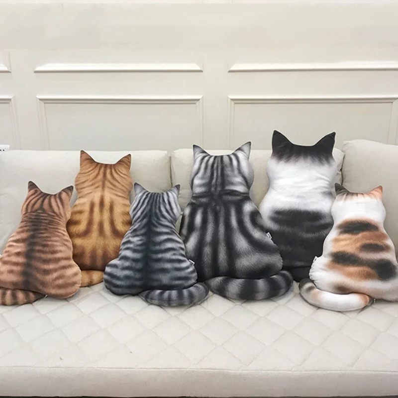 Strip Cat Shape Plush Cushions Pillow Back Shadow Comfortable Cushion Cat Shape Filled Animal Cushion Kids Cute Gift Pillow Toys