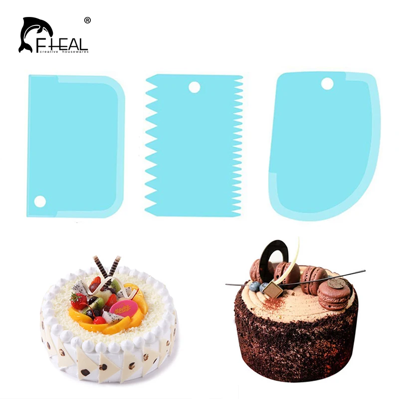 

FHEAL 3pcs/set Cake Cream Scraper Set Cake Decorating Tools Cake Edge Scraper Baking Spatulas Irregular Teeth Edge Baking Tools