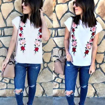 

Fashion Women Blouse 2018 New Ladies Summer Causal Floral Short Sleeve Loose Shirt Tops Blouse S-XL