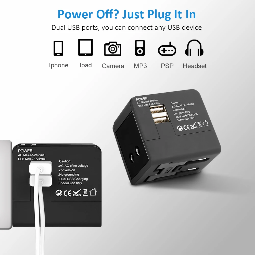 Houzetek Travel Adapter, International Universal Power Adapter with Dual USB Worldwide Wall Charger for UK EU AU Houzetek Travel Adapter, International Universal Power Adapter with Dual USB Worldwide Wall Charger for UK EU AU