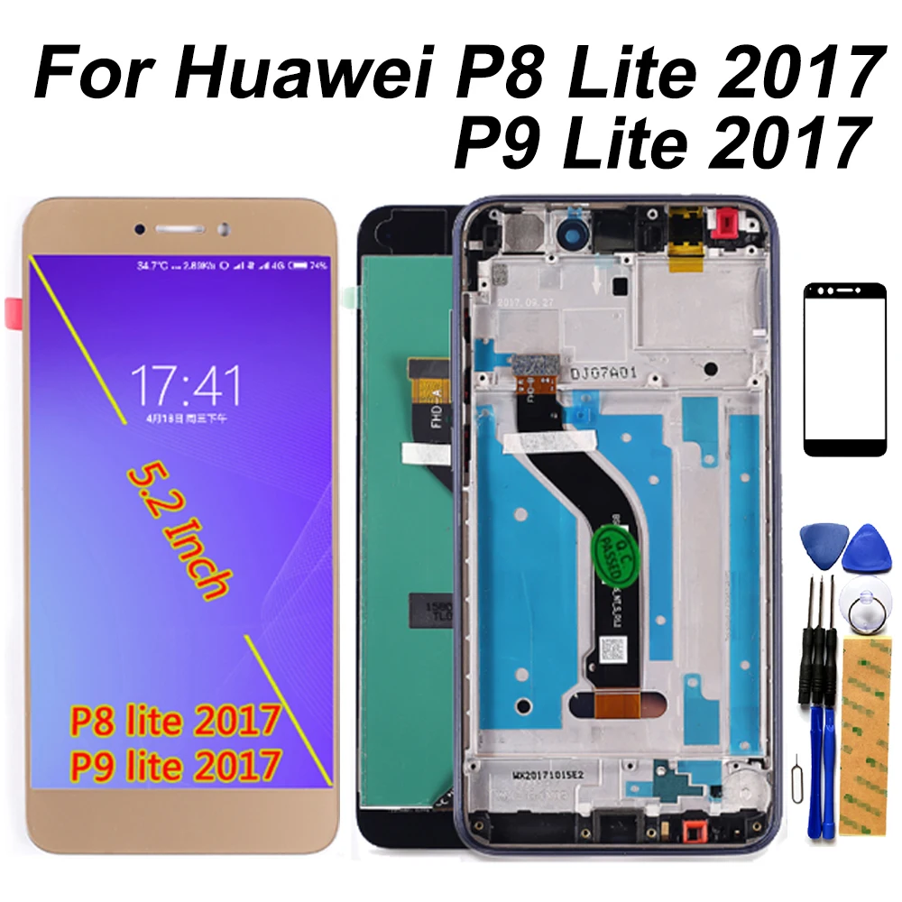 

100% Tested LCD Display Touch Screen Dizigiter For Huawei P8 Lite 2017 Assembly Frame For Huawei Honor 8 Lite / P9 Lite 2017 LCD