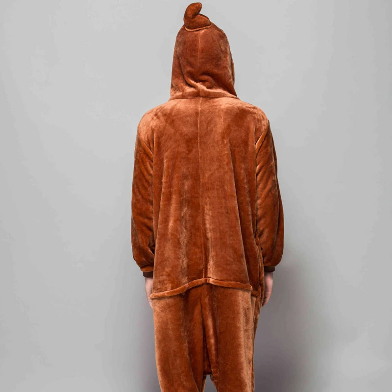 Amusing Brown Poop Kigurumi Soft Flannel One-Piece Pajamas For Warm Halloween Onesie For Adults Cosplay Party Costume Sleepwear (4)